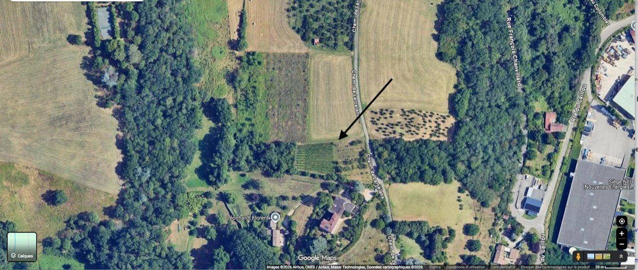 Vue satellite de la parcelle, chemin de l'Arcelan à Chaponost